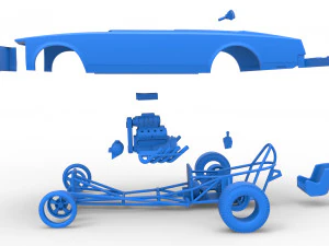 Front engine old school dragster with shell Version 2 Scale 1 to 25 3D Print Model