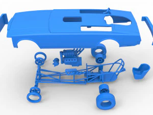 Front engine old school dragster with shell Version 2 Scale 1 to 25 3D Print Model