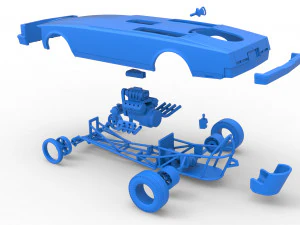 Front engine old school dragster with shell Version 2 Scale 1 to 25 3D Print Model
