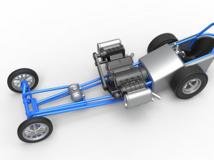 Front engine old school dragster with double supercharged V8 Scale 1 to 25 3D Print Model