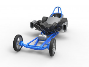 Front engine old school dragster with double supercharged V8 Scale 1 to 25 3D Print Model
