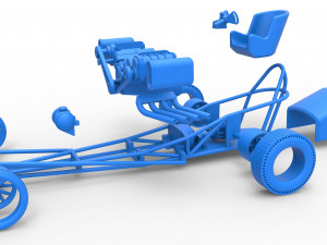 Front engine old school dragster with double supercharged V8 Scale 1 to 25 3D Print Model