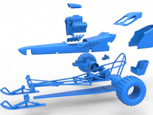 Front engine old school snow dragster Scale 1 to 25 3D Print Model