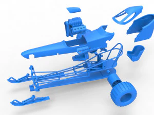 Front engine old school snow dragster Scale 1 to 25 3D Print Model