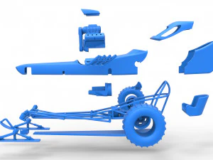 Front engine old school snow dragster Scale 1 to 25 3D Print Model