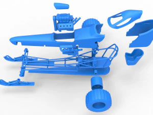 Front engine old school snow dragster Scale 1 to 25 3D Print Model