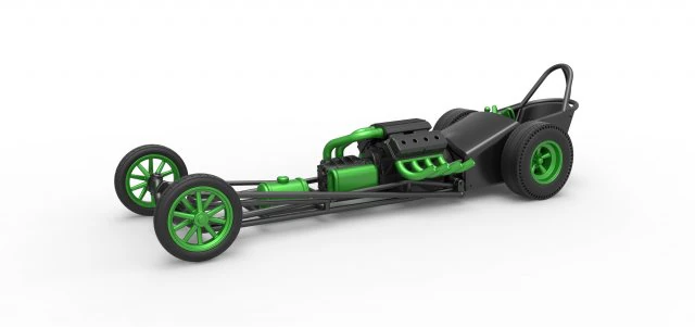 Front engine old school dragster with V8 Version 2 Scale 1 to 25 3D Print Model .c4d .max .obj .3ds .fbx .stl .blend