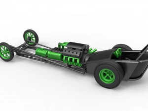 Front engine old school dragster with V8 Version 2 Scale 1 to 25 3D Print Model