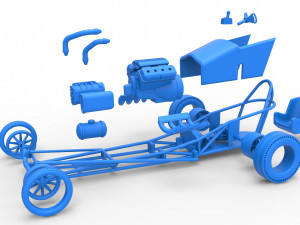 Front engine old school dragster with V8 Version 2 Scale 1 to 25 3D Принт Модель