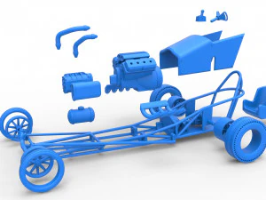Front engine old school dragster with V8 Version 2 Scale 1 to 25 3D Print Model
