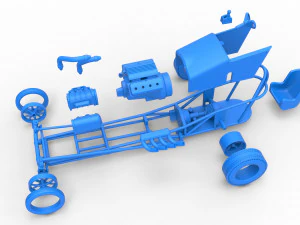 Front engine old school dragster with V8 Version 2 Scale 1 to 25 3D Print Model