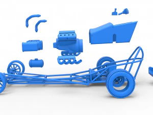 Front engine old school dragster with V8 Version 2 Scale 1 to 25 3D Print Model