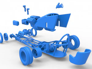 Front engine old school dragster with V8 Version 2 Scale 1 to 25 3D Print Model