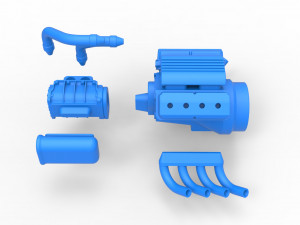 Engine V8 with Potvin Supercharger Scale 1 to 25 3D Принт Модель
