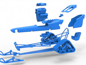 Front engine old school snow dragster Version 2 Scale 1 to 25 3D Print Model