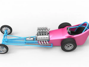Front engine old school dragster with shell Version 5 Scale 1 to 25 3D Print Model