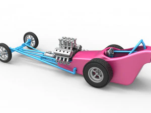 Front engine old school dragster with shell Version 5 Scale 1 to 25 3D Print Model