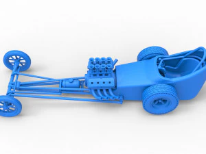 Front engine old school dragster with shell Version 5 Scale 1 to 25 3D Print Model