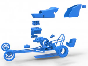 Front engine old school dragster with shell Version 5 Scale 1 to 25 3D Print Model