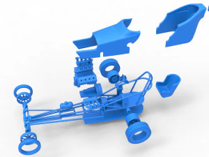 Front engine old school dragster with shell Version 5 Scale 1 to 25 3D Print Model