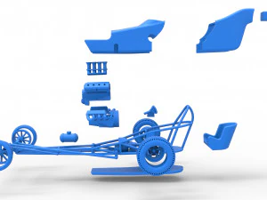 Front engine old school dragster with shell Version 5 Scale 1 to 25 3D Print Model