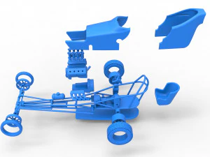 Front engine old school dragster with shell Version 5 Scale 1 to 25 3D Print Model