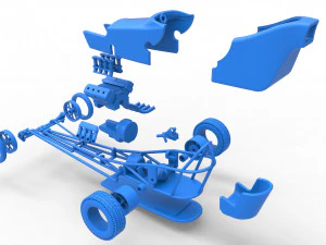 Front engine old school dragster with shell Version 5 Scale 1 to 25 3D Print Model