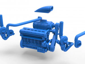Twin turbo supercharged straight-six engine Scale 1 to 25 3D Print Model