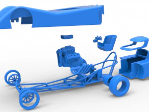 Front engine old school dragster with shell Version 6 Scale 1 to 25 3D Print Model