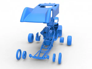 Front engine old school dragster with shell Version 6 Scale 1 to 25 3D Print Model
