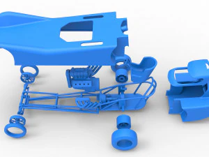 Front engine old school dragster with shell Version 6 Scale 1 to 25 3D Print Model