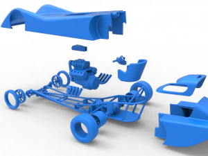 Front engine old school dragster with shell Version 6 Scale 1 to 25 3D Print Model