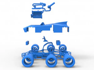 Concept race car with 6 wheels Scale 1 to 25 3D Print Model
