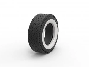 Whitewall rear tire of vintage dragster Version 10 Scale 1 to 25 3D Print Model