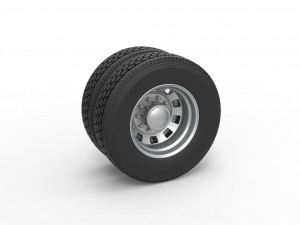 10 Square Hole Rear double wheel of semi truck Scale 1 to 25 3D Print Model