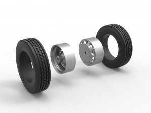10 Triangular Hole Rear double wheel of semi truck Version 1 Scale 1 to 25 3D-Druckmodell