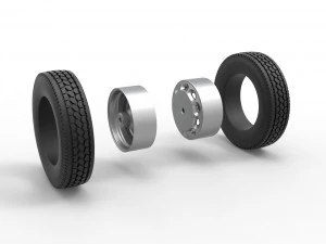 10 Triangular Hole Rear double wheel of semi truck Version 2 Scale 1 to 25 3D Print Model