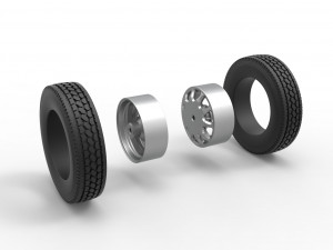 Rear custom wheel of semi truck Version 5 Scale 1 to 25 3D Print Model