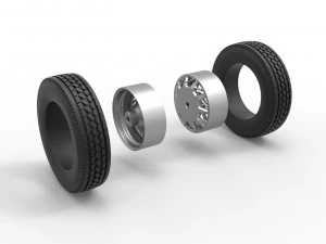 Rear custom wheel of semi truck Version 14 Scale 1 to 25 3D Print Model