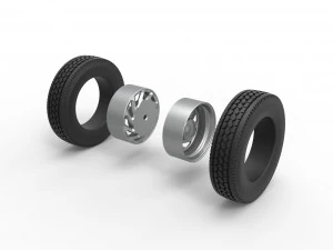 Rear custom wheel of semi truck Version 24 Scale 1 to 25 3D Print Model