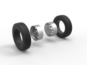 Rear custom wheel of semi truck Version 24 Scale 1 to 25 3D Print Model