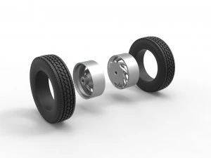 Rear custom wheel of semi truck Version 24 Scale 1 to 25 3D Print Model
