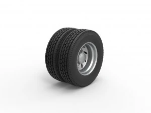 10 Triangular Hole Rear double wheel of semi truck Version 3 Scale 1 to 25 3D Print Model