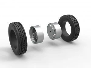 10 Triangular Hole Rear double wheel of semi truck Version 3 Scale 1 to 25 3D Print Model