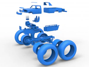 Vintage Monster Truck Scale 1 to 25 3D Print Model