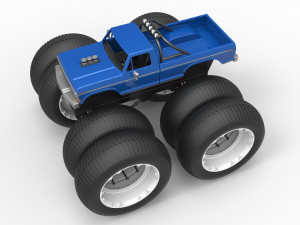 Vintage Monster Truck with double wheels Scale 1 to 25 3D-Druckmodell