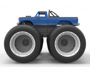 Vintage Monster Truck with double wheels Scale 1 to 25 3D Print Model