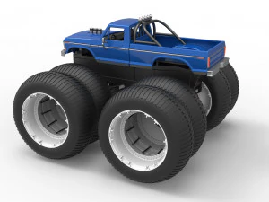 Vintage Monster Truck with double wheels Scale 1 to 25 3D Print Model
