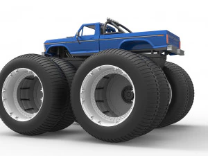 Vintage Monster Truck with double wheels Scale 1 to 25 3D Print Model