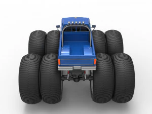 Vintage Monster Truck with double wheels Scale 1 to 25 3D Print Model